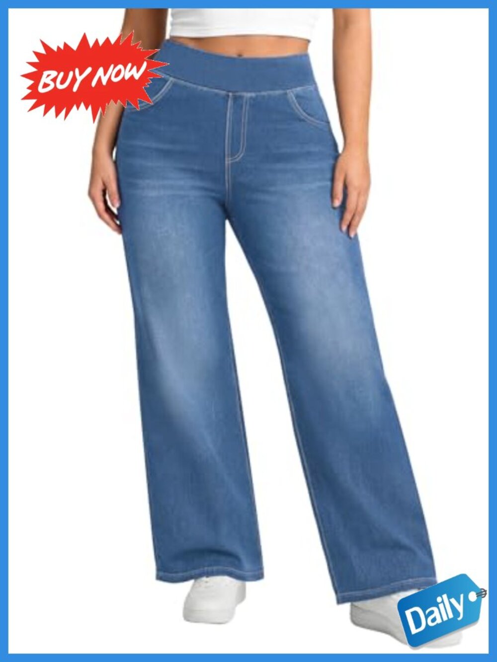 Plus Size Wide Leg Pull On Jeans High Rise Stretchy Denim Sweatpant